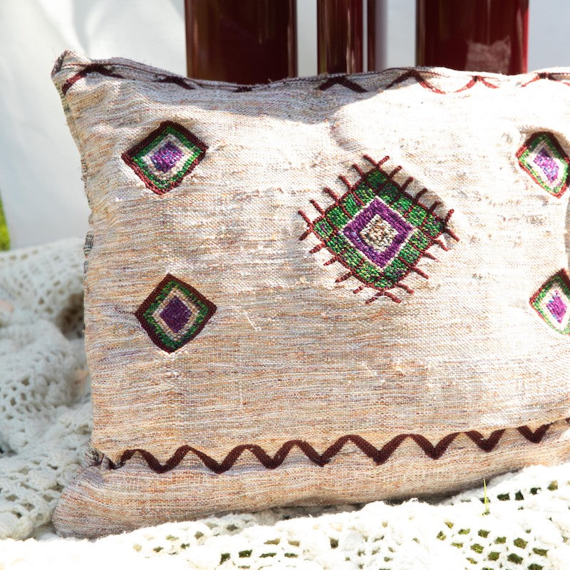 COTTON CUSHION COVER - PURPLE WITH PATTERNS